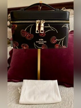 Coach Cosmetic Case With Cherry Print & Sequins NWOT